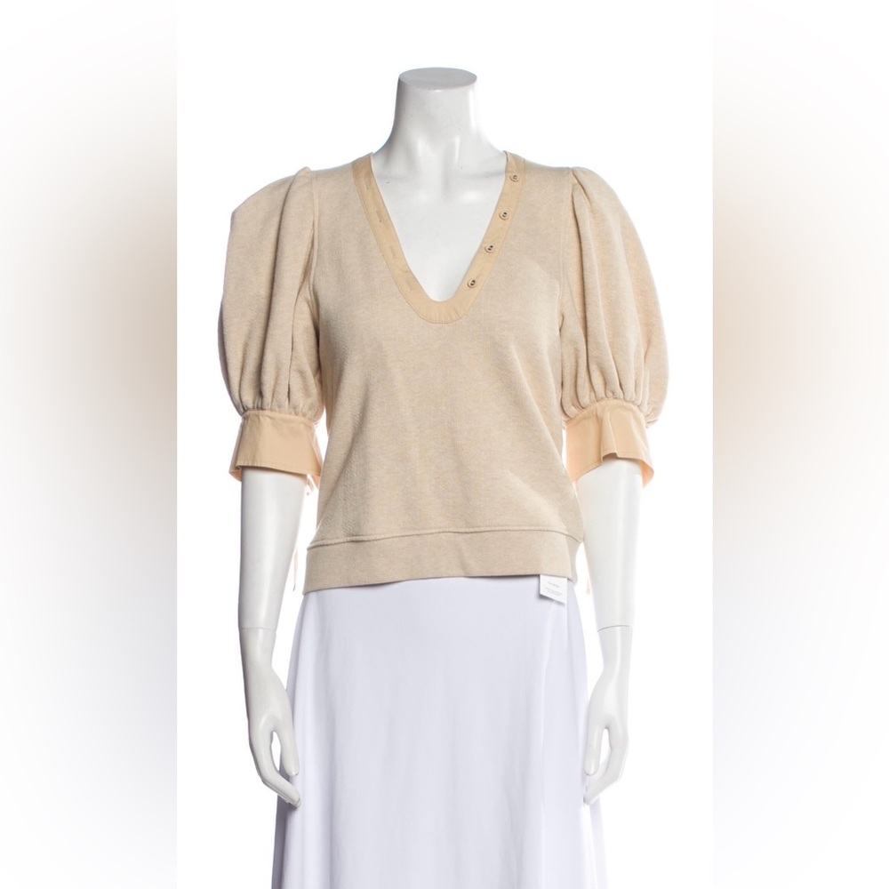 Ulla Johnson Beige V-Neck Short Sweater